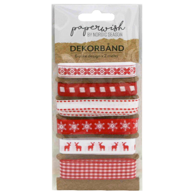 Dekorband Jul Röd/Vit 6-pack