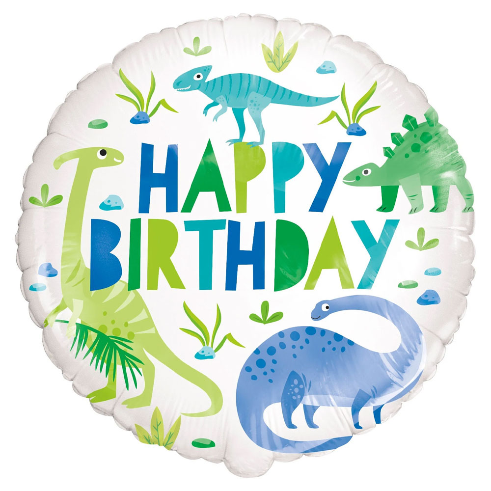 Läs mer om Dinosaurie Folieballong Happy Birthday Grön & Blå