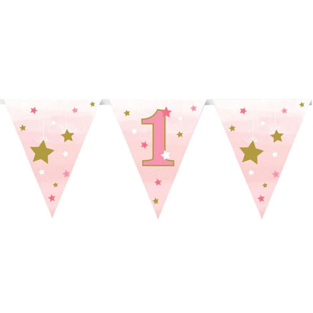 Flaggirlang 1 År One Little Star Ljusrosa