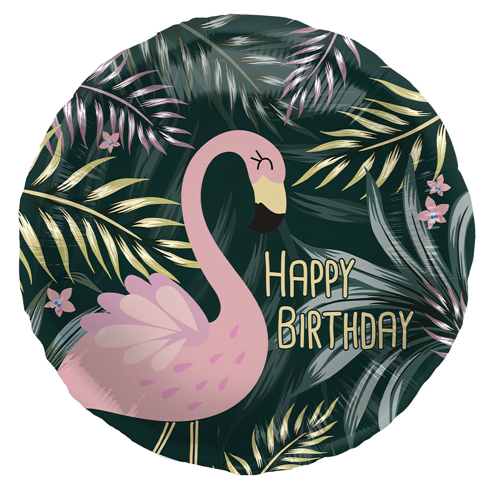 Läs mer om Folieballong Happy Birthday Flamingo