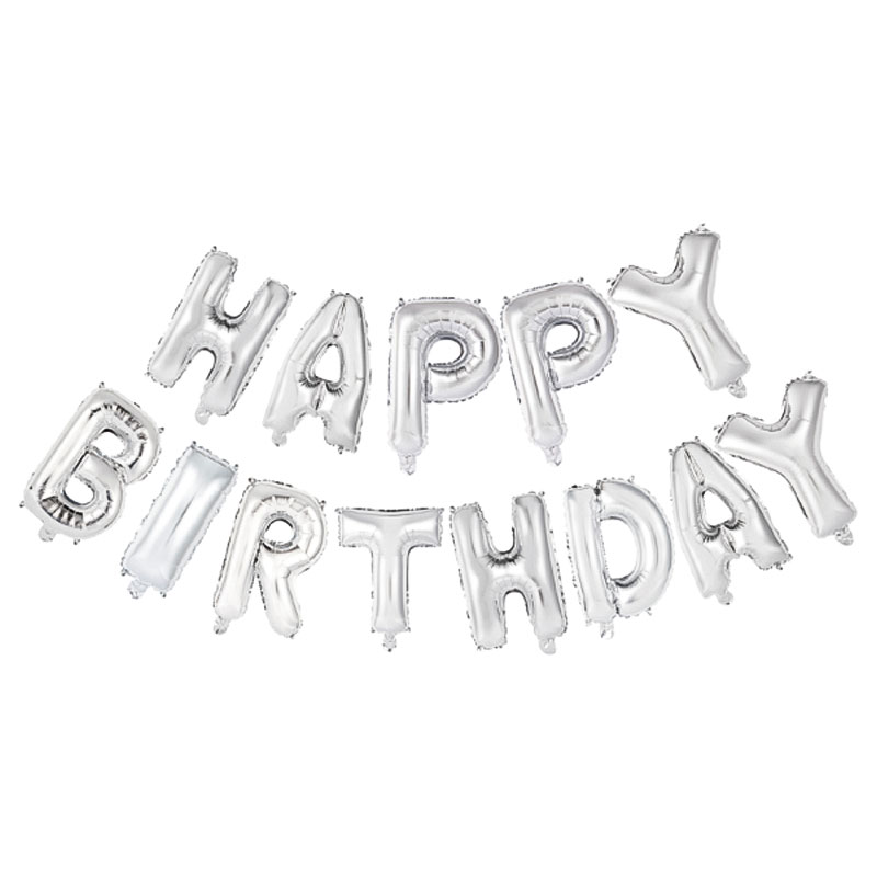 Läs mer om Folieballonger Happy Birthday Silver