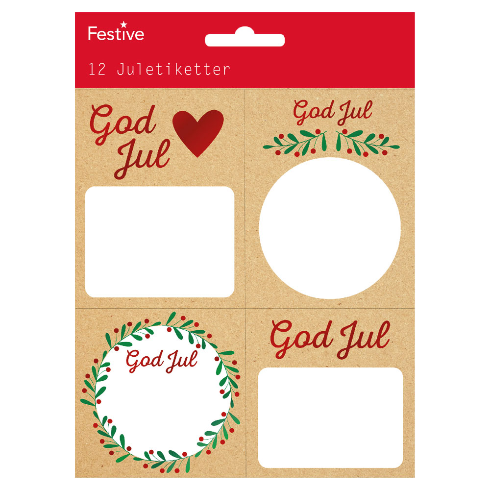 God Jul Julklappsetiketter 12-pack