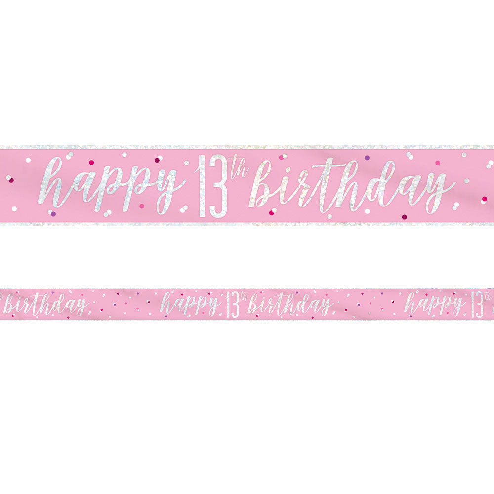 Läs mer om Happy 13th Birthday Banderoll Rosa & Silver