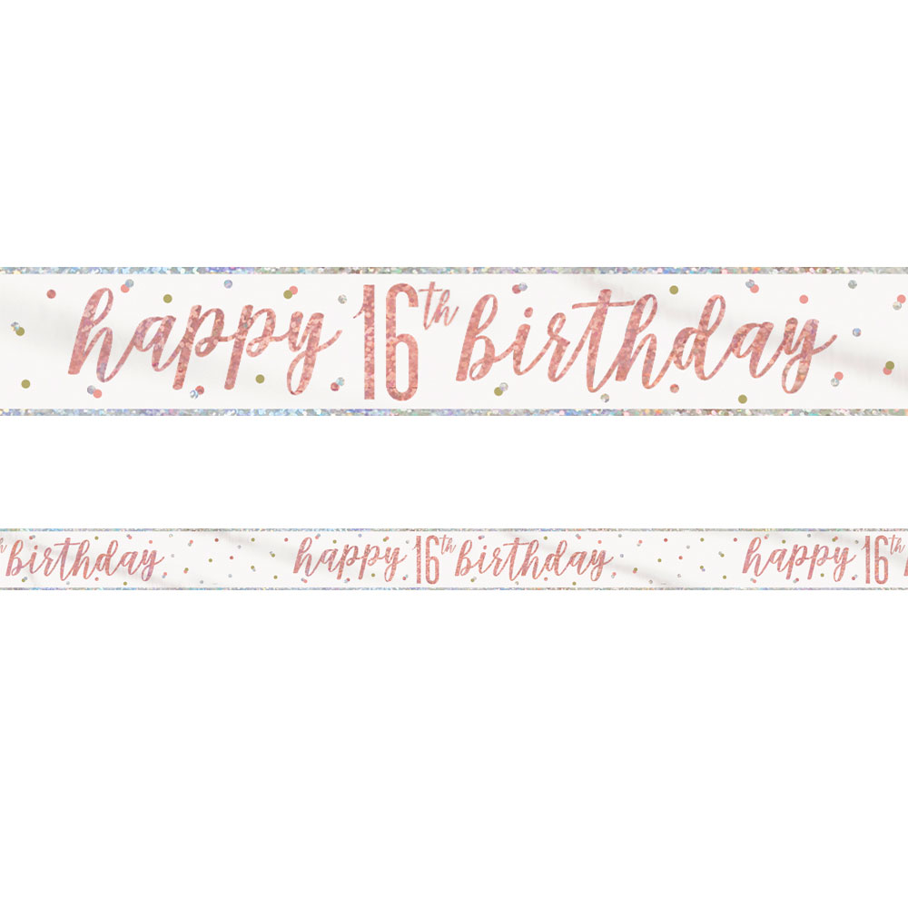 Läs mer om Happy 16th Birthday Banderoll Vit & Roséguld