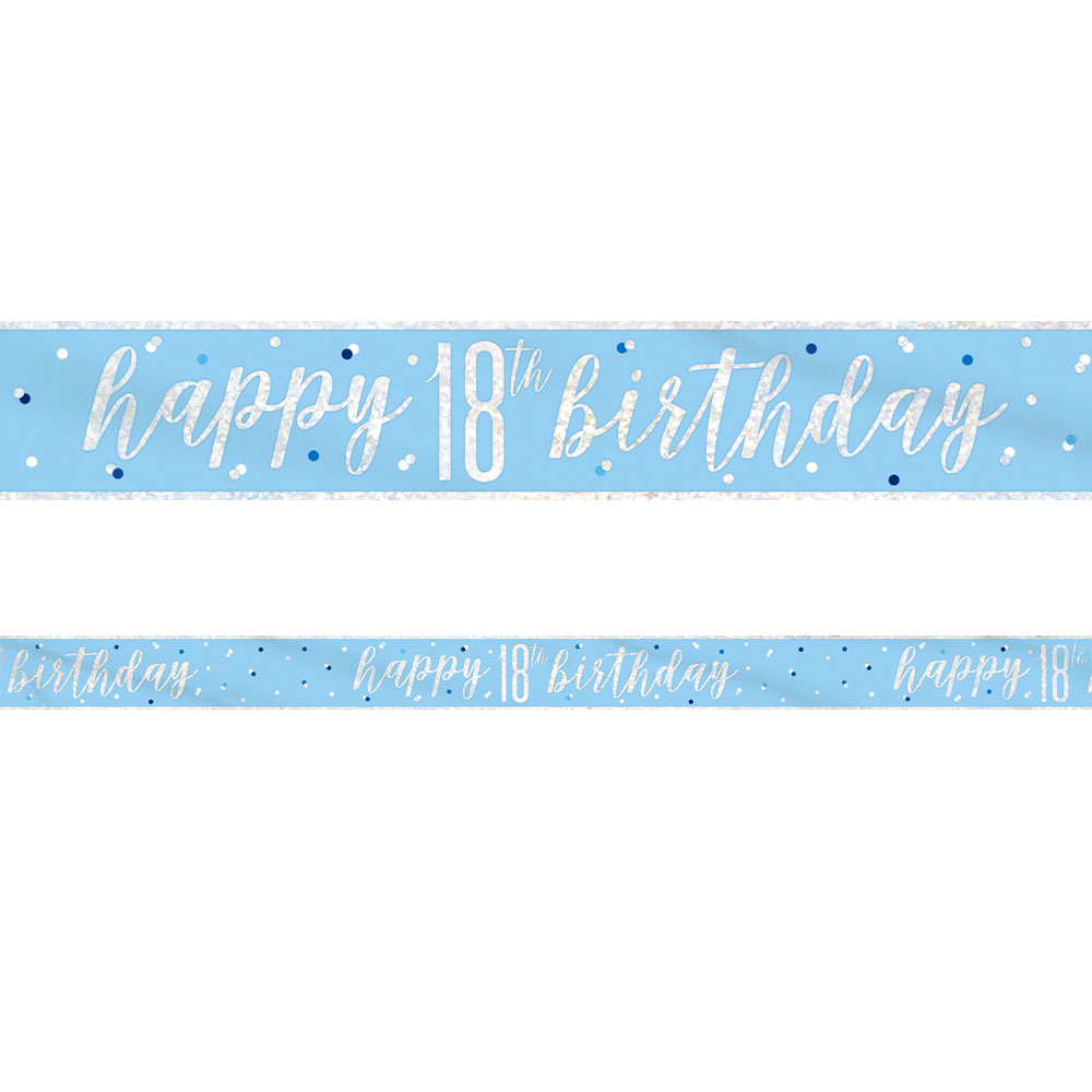 Läs mer om Happy 18th Birthday Banderoll Blå & Silver