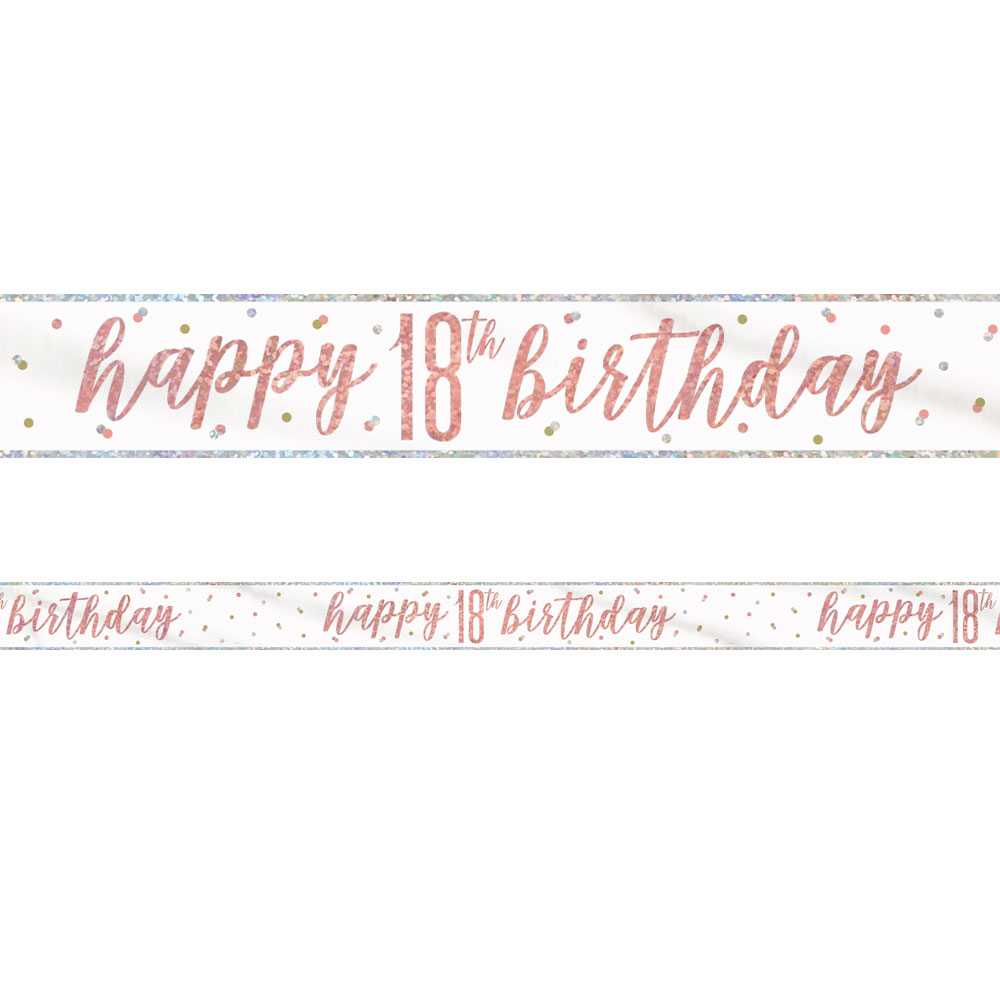 Läs mer om Happy 18th Birthday Banderoll Vit & Roséguld