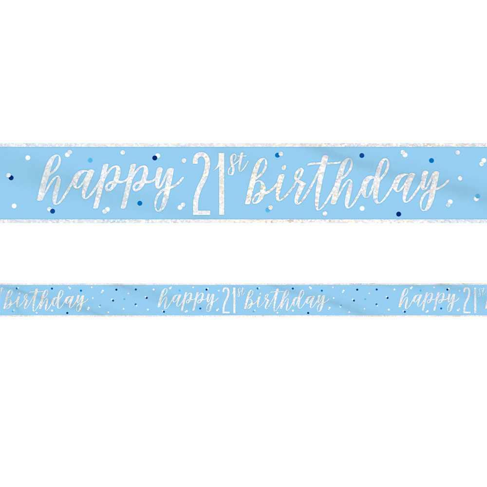Läs mer om Happy 21th Birthday Banderoll Blå & Silver