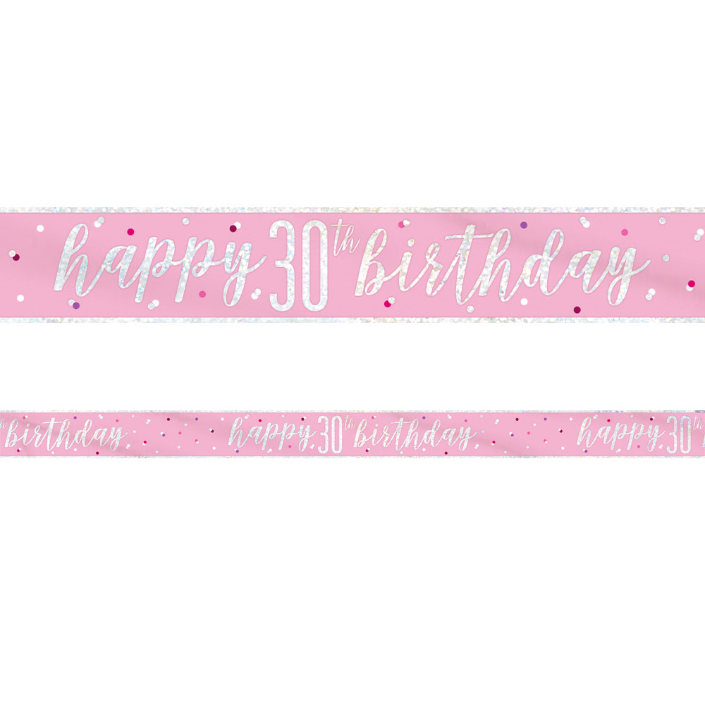 Läs mer om Happy 30th Birthday Banderoll Rosa & Silver