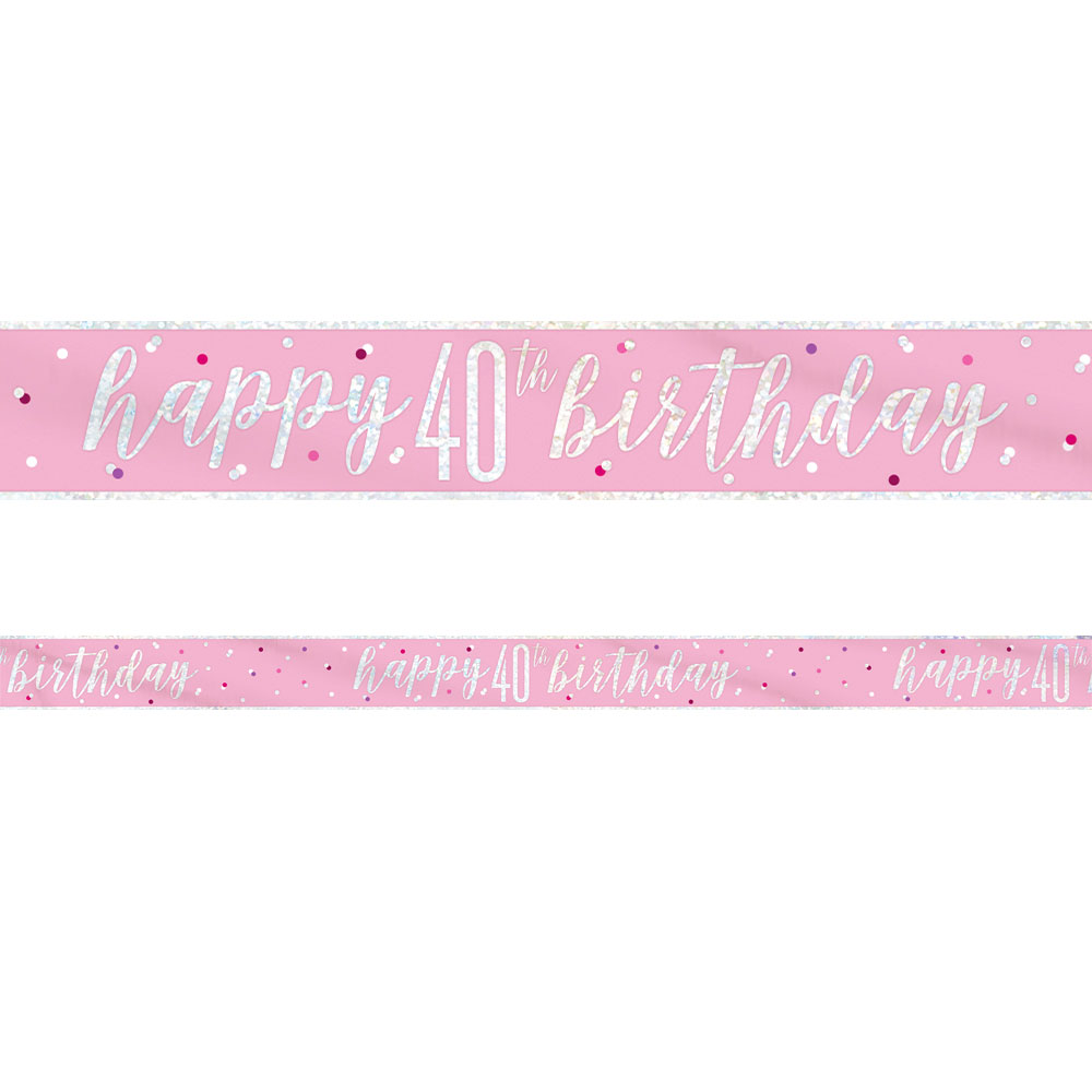 Happy 40th Birthday Banderoll Rosa & Silver