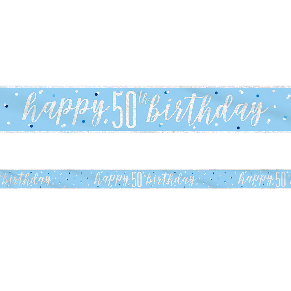 Läs mer om Happy 50th Birthday Banderoll Blå & Silver