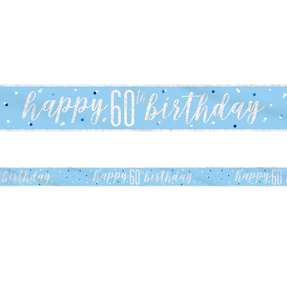 Läs mer om Happy 60th Birthday Banderoll Blå & Silver