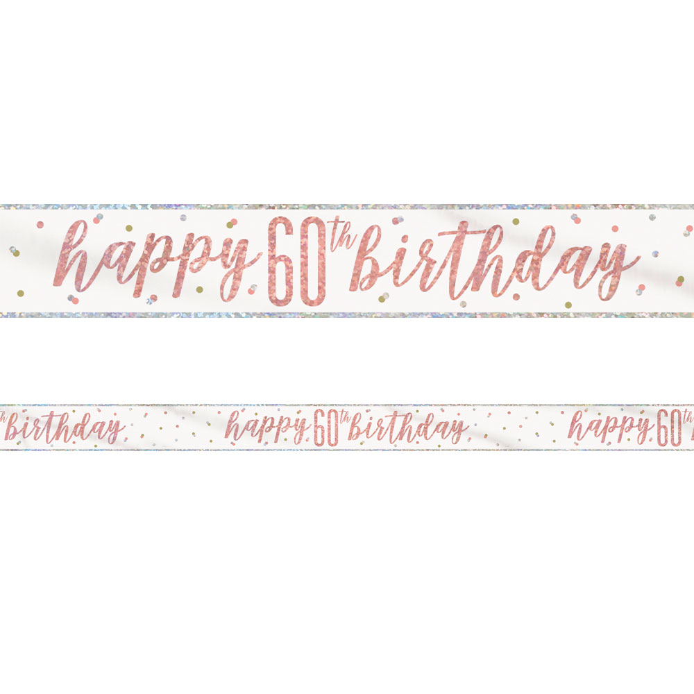 Happy 60th Birthday Banderoll Vit & Roséguld