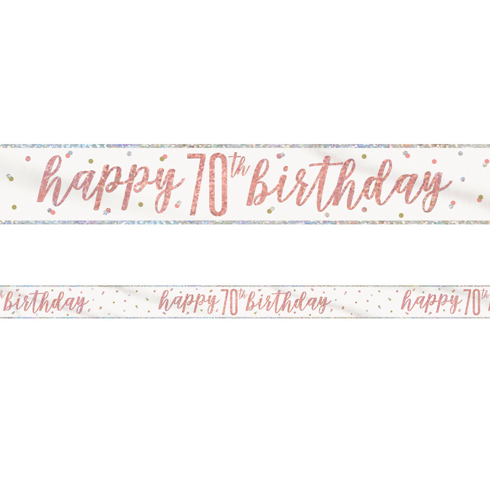 Läs mer om Happy 70th Birthday Banderoll Vit & Roséguld