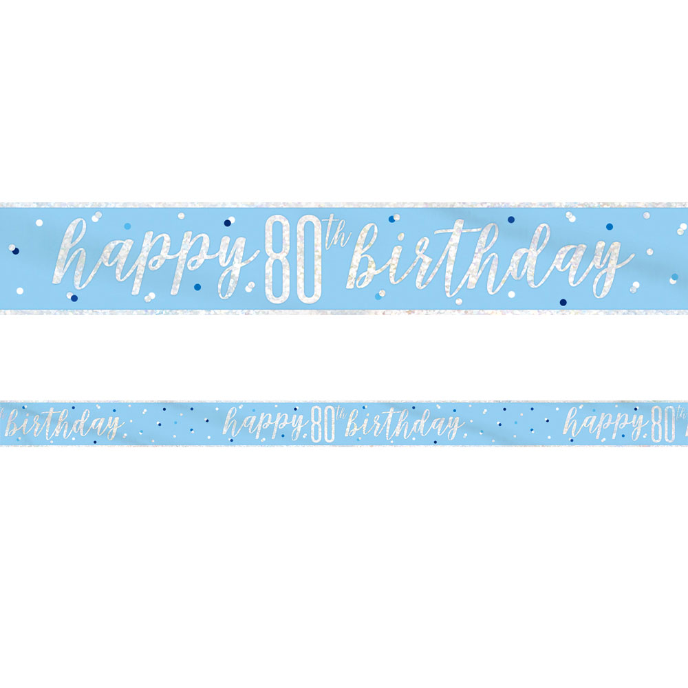 Läs mer om Happy 80th Birthday Banderoll Blå & Silver