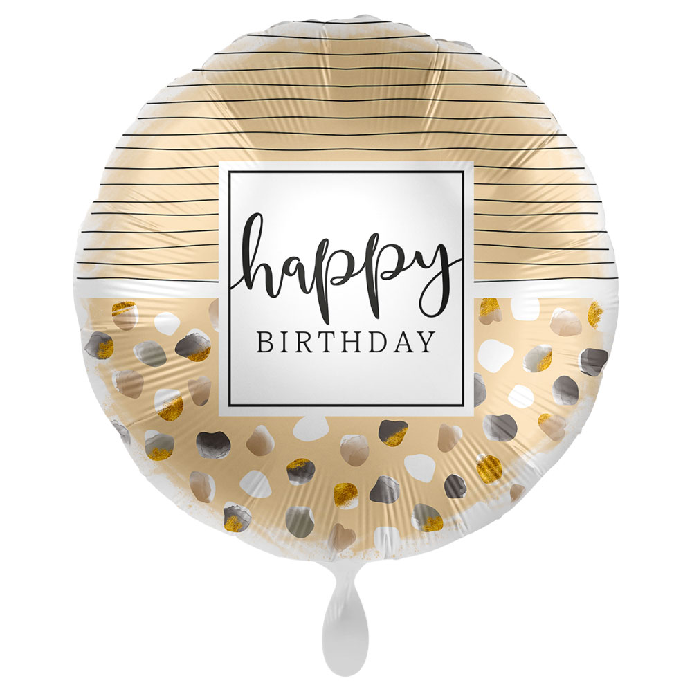 Läs mer om Happy Birthday Ballong Natural Dots & Stripes