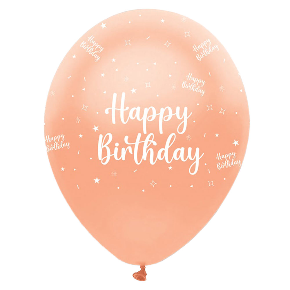 Läs mer om Happy Birthday Ballonger Pearlised Roseguld