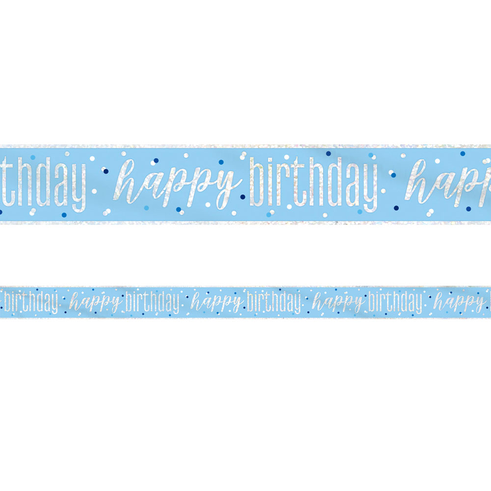 Läs mer om Happy Birthday Banderoll Blå & Silver