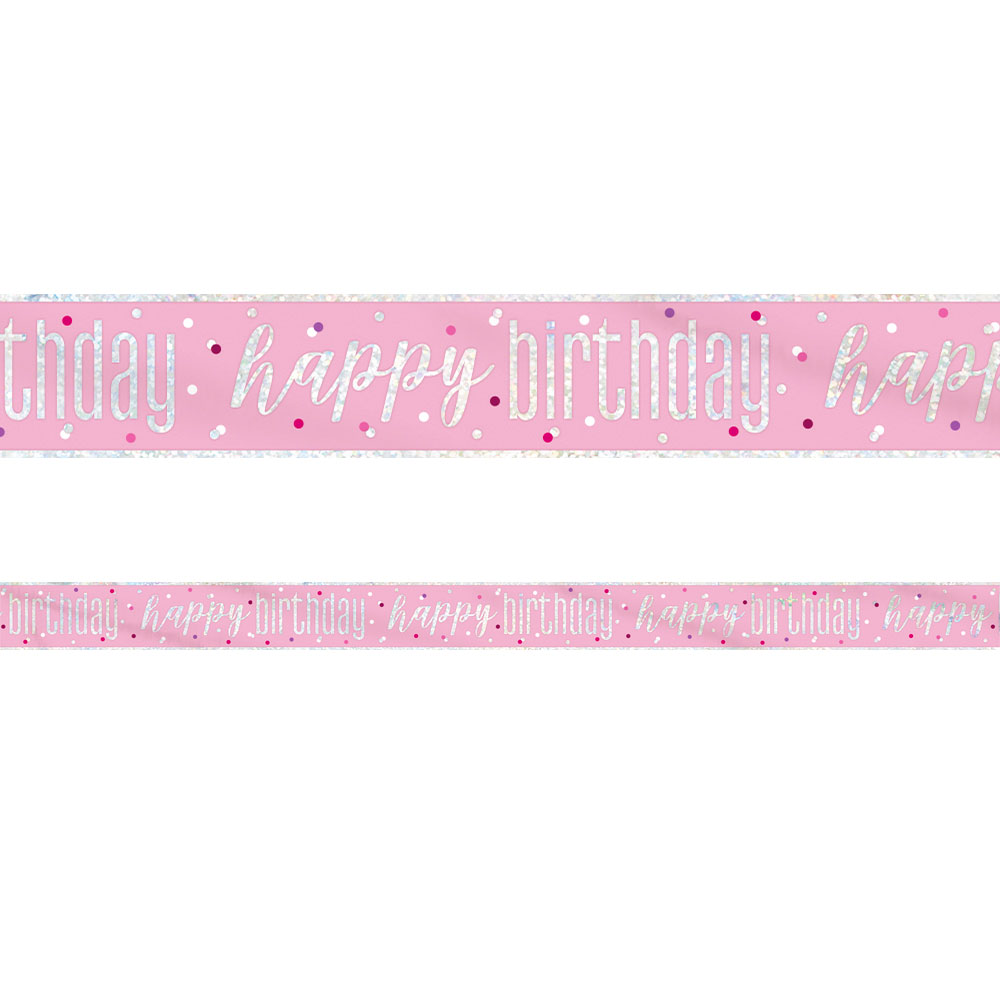 Happy Birthday Banderoll Rosa & Silver