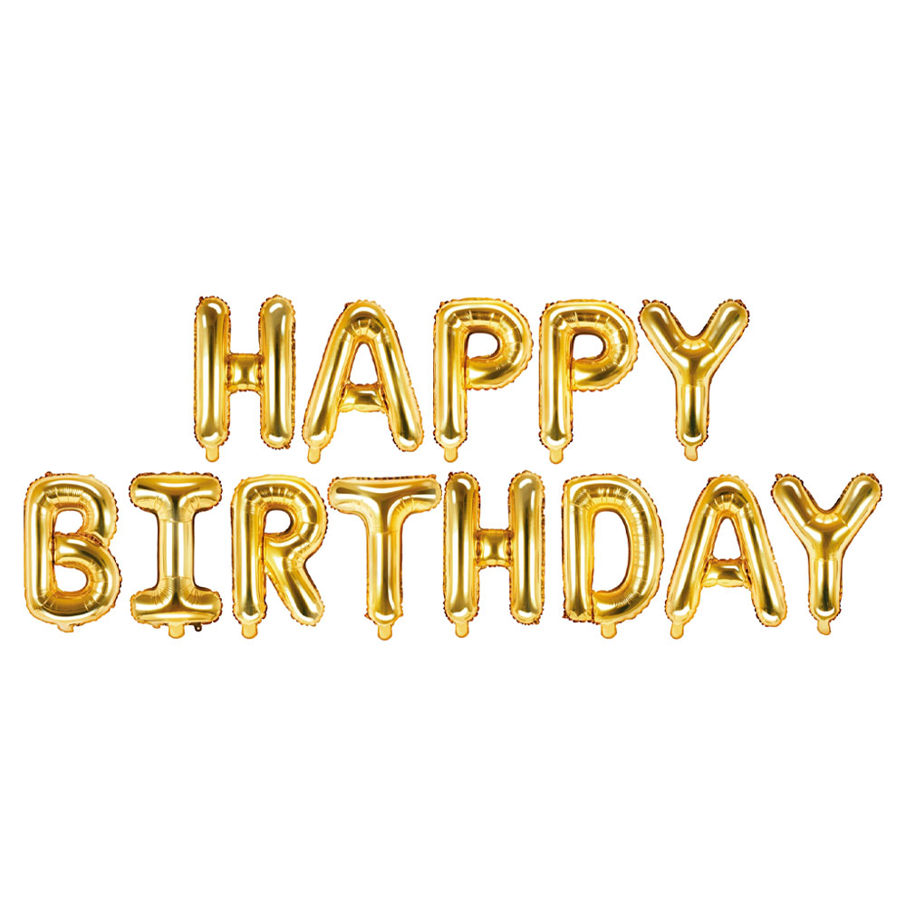 Läs mer om Happy Birthday Bokstavsballonger Guld