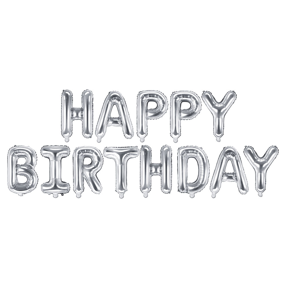 Läs mer om Happy Birthday Bokstavsballonger Silver