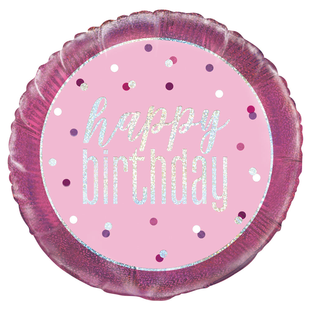 Läs mer om Happy Birthday Folieballong Rosa & Silver