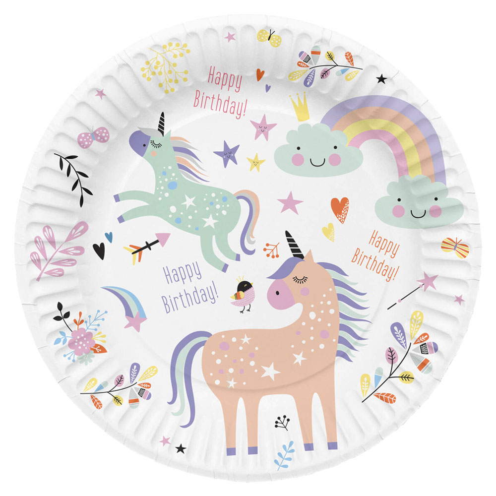 Läs mer om Happy Birthday Papptallrikar Unicorns & Rainbows