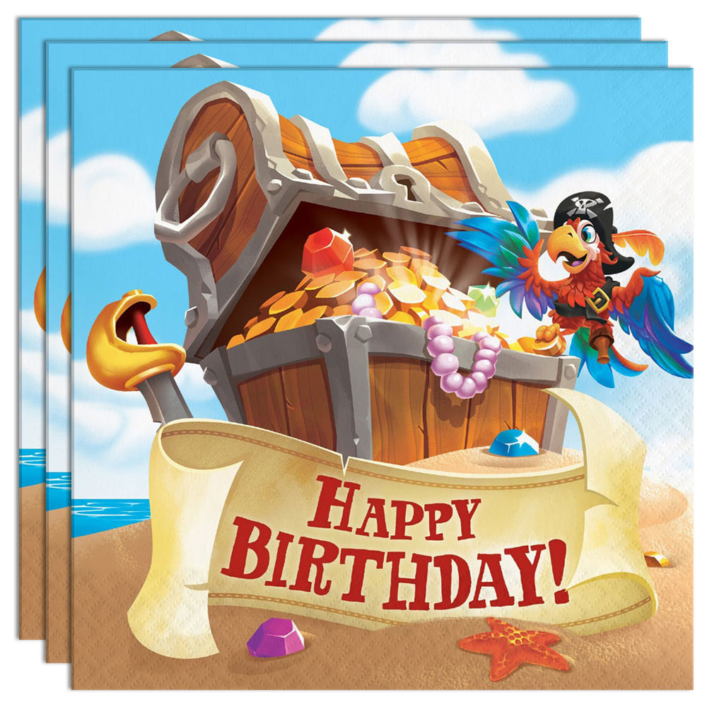 Läs mer om Happy Birthday Servetter Pirate Treasure