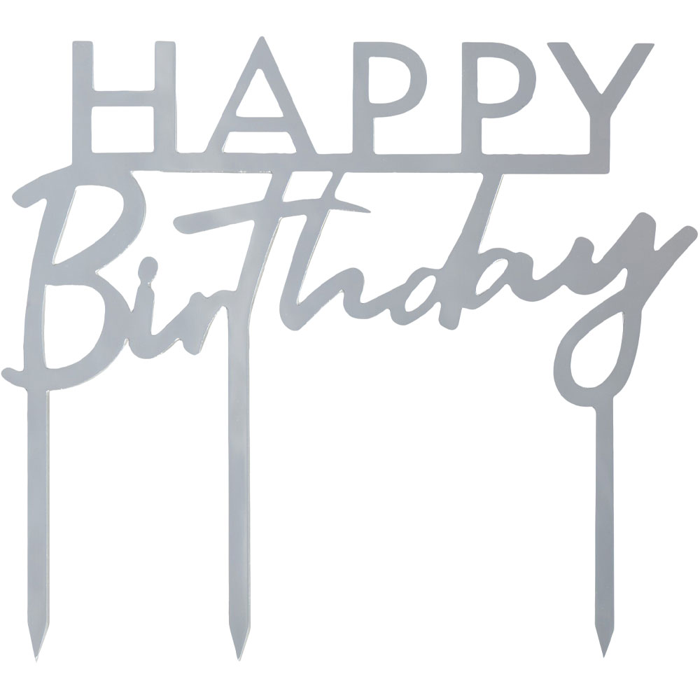 Läs mer om Happy Birthday Tårtdekoration Silver