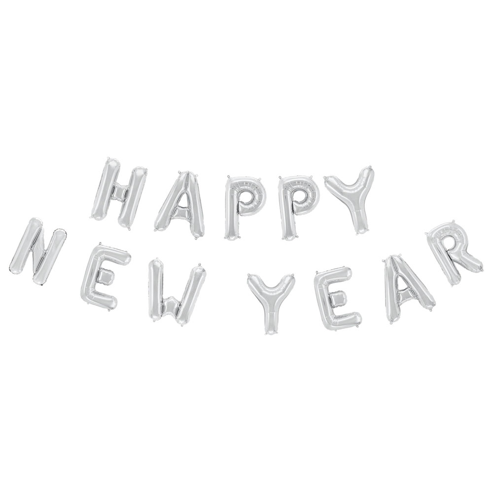 Läs mer om Happy New Year Bokstavsballonger Silver