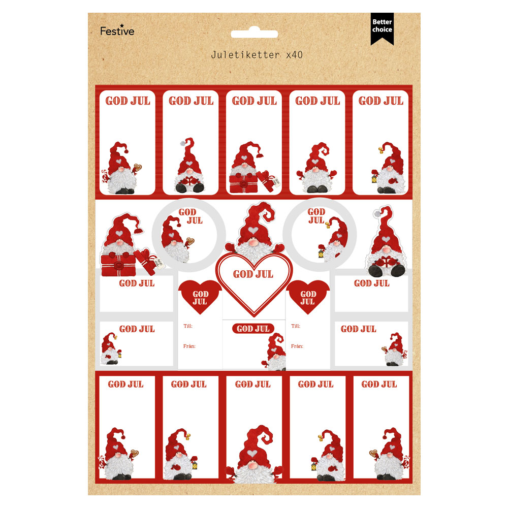 Läs mer om Julklappsetiketter Tomtar 40-pack