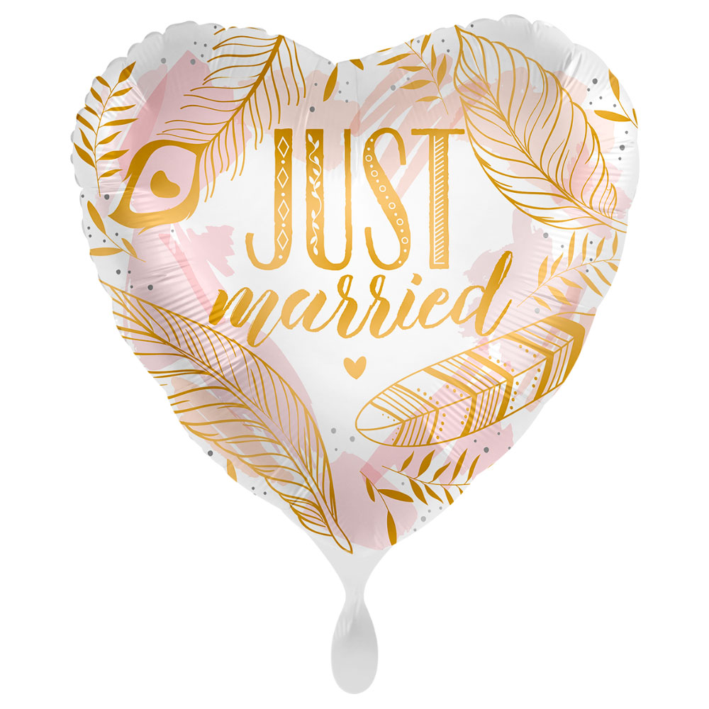 Just Married Ballong Boho Feathers