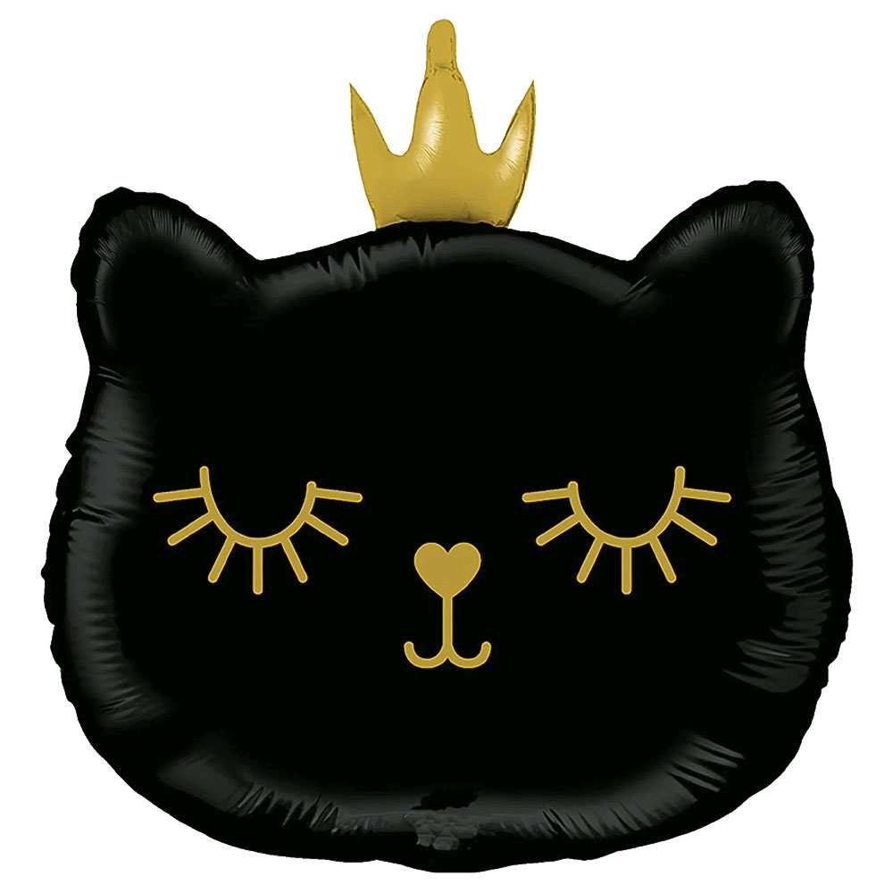 Läs mer om Katt med Prinsesskrona Folieballong Svart