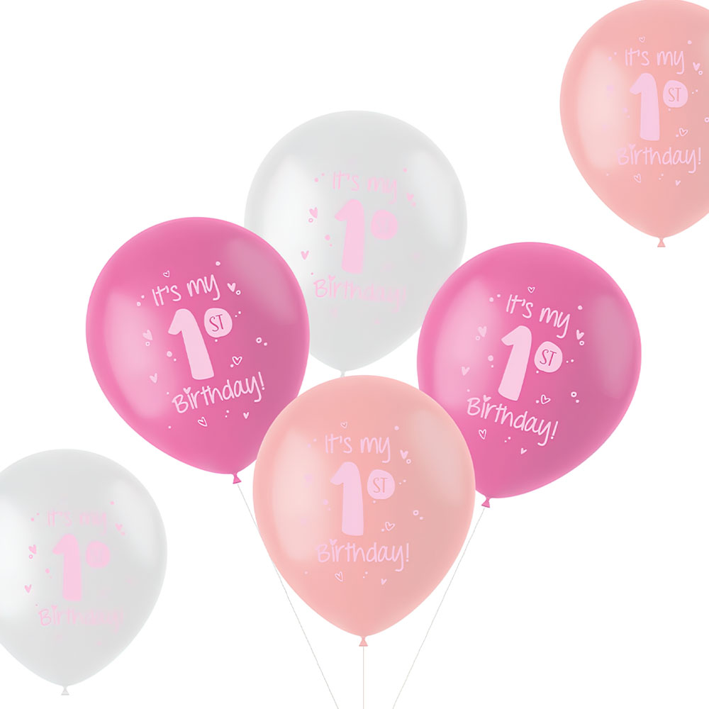 Läs mer om Latexballonger 1st Birthday Rosa