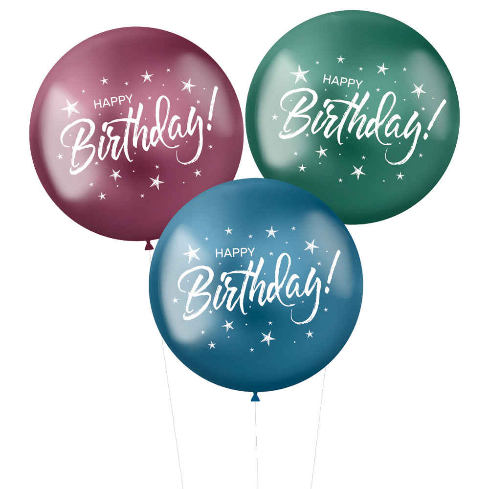 Läs mer om Metal Shine Ballonger XL Happy Birthday Färgmix