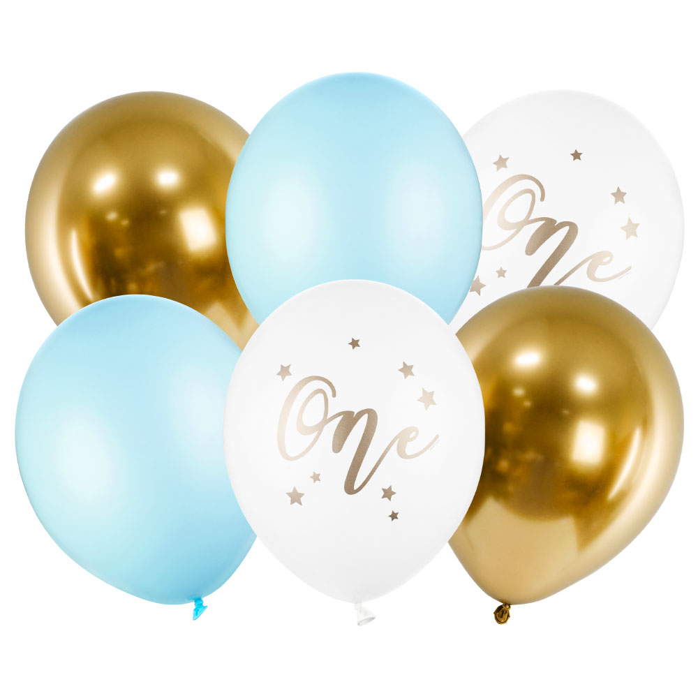 Läs mer om One Latexballonger Ljusblå och Guld