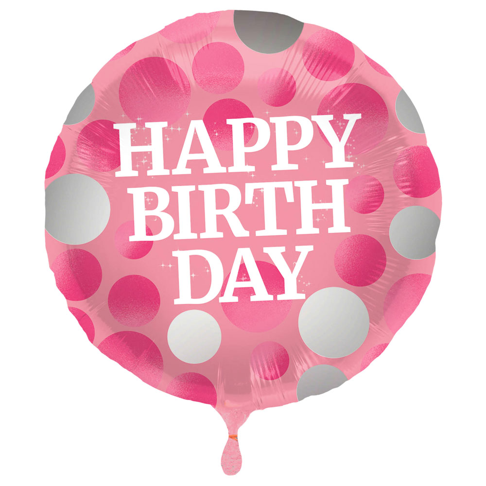 Läs mer om Prickig Happy Birthday Folieballong Rosa