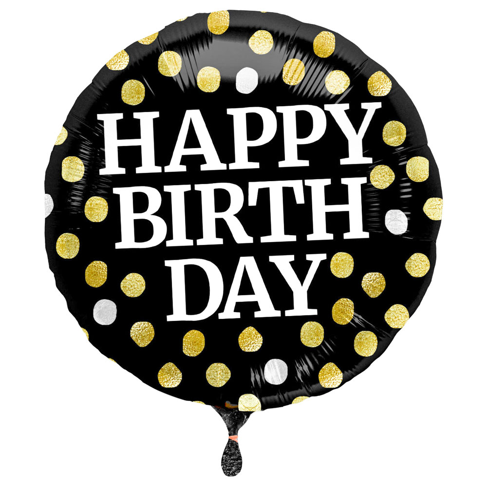Läs mer om Prickig Happy Birthday Folieballong Svart