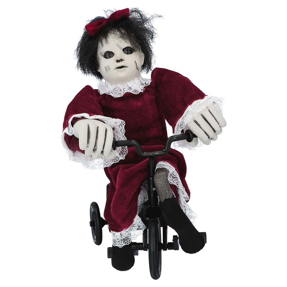 Rörlig Halloween Docka på Cykel med Ljud