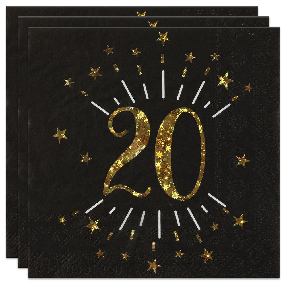 Läs mer om Servetter 20 År Birthday Party Guld