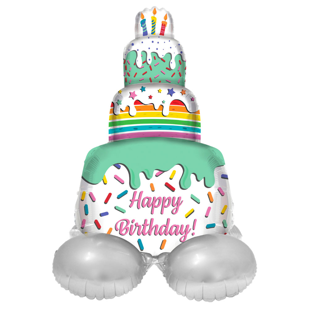Läs mer om Stående Folieballong Tårta Happy Birthday