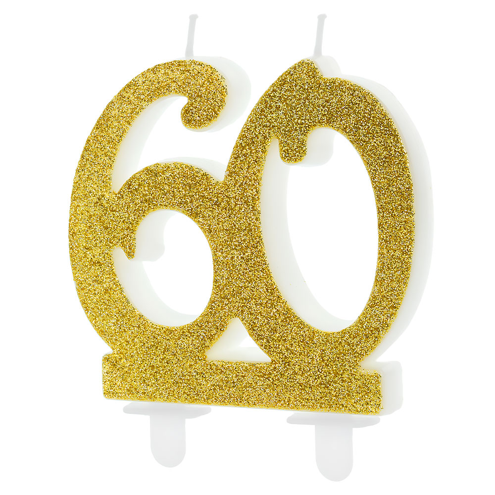 Läs mer om Tårtljus Glitter Guld 60 år
