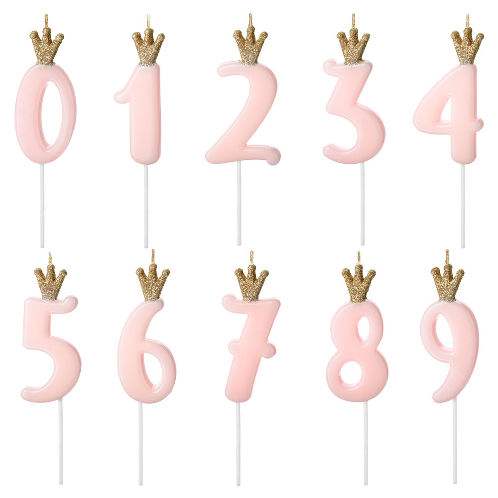 Tårtljus Siffra med Krona Rosa