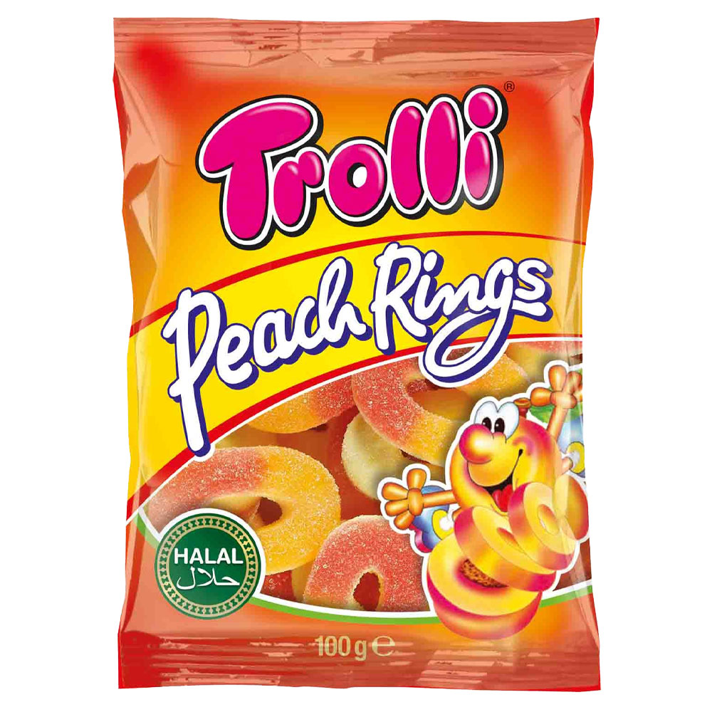 Läs mer om Trolli Persikoringar 100 g