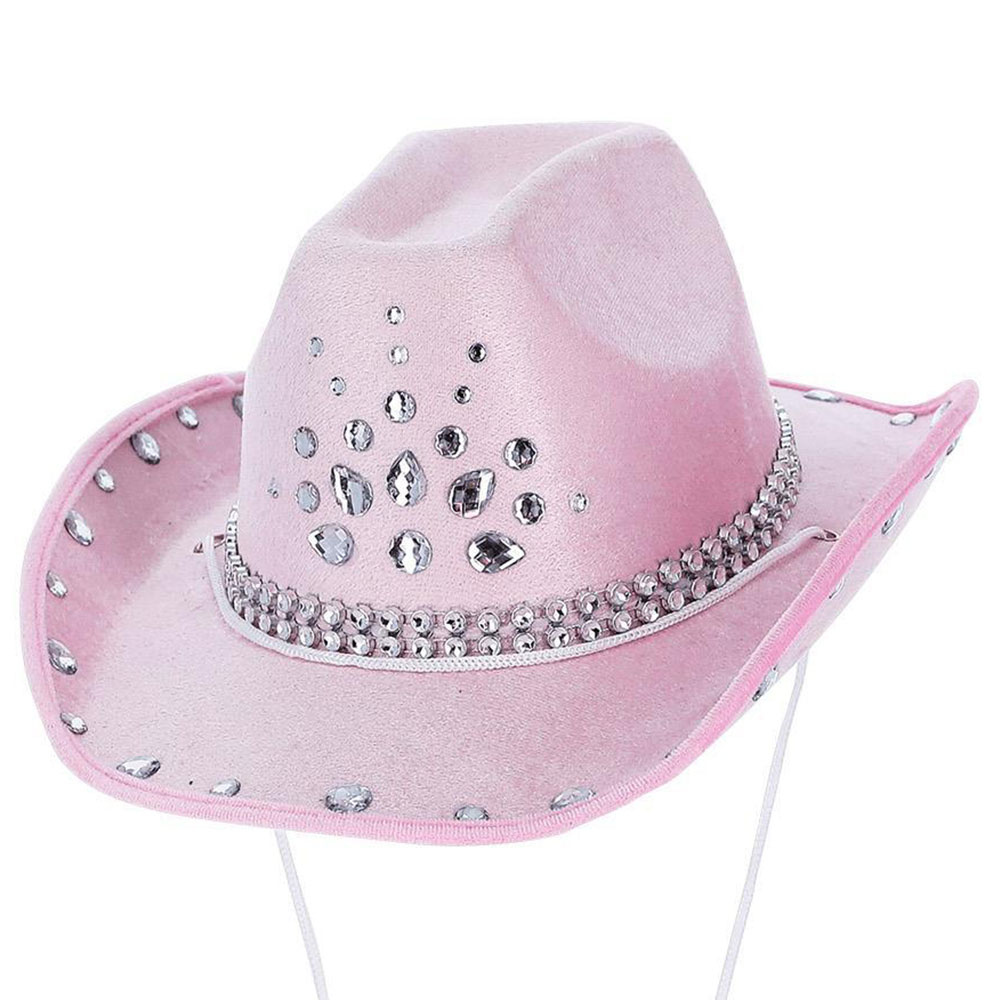 Läs mer om Cowboyhatt med Strass Babyrosa