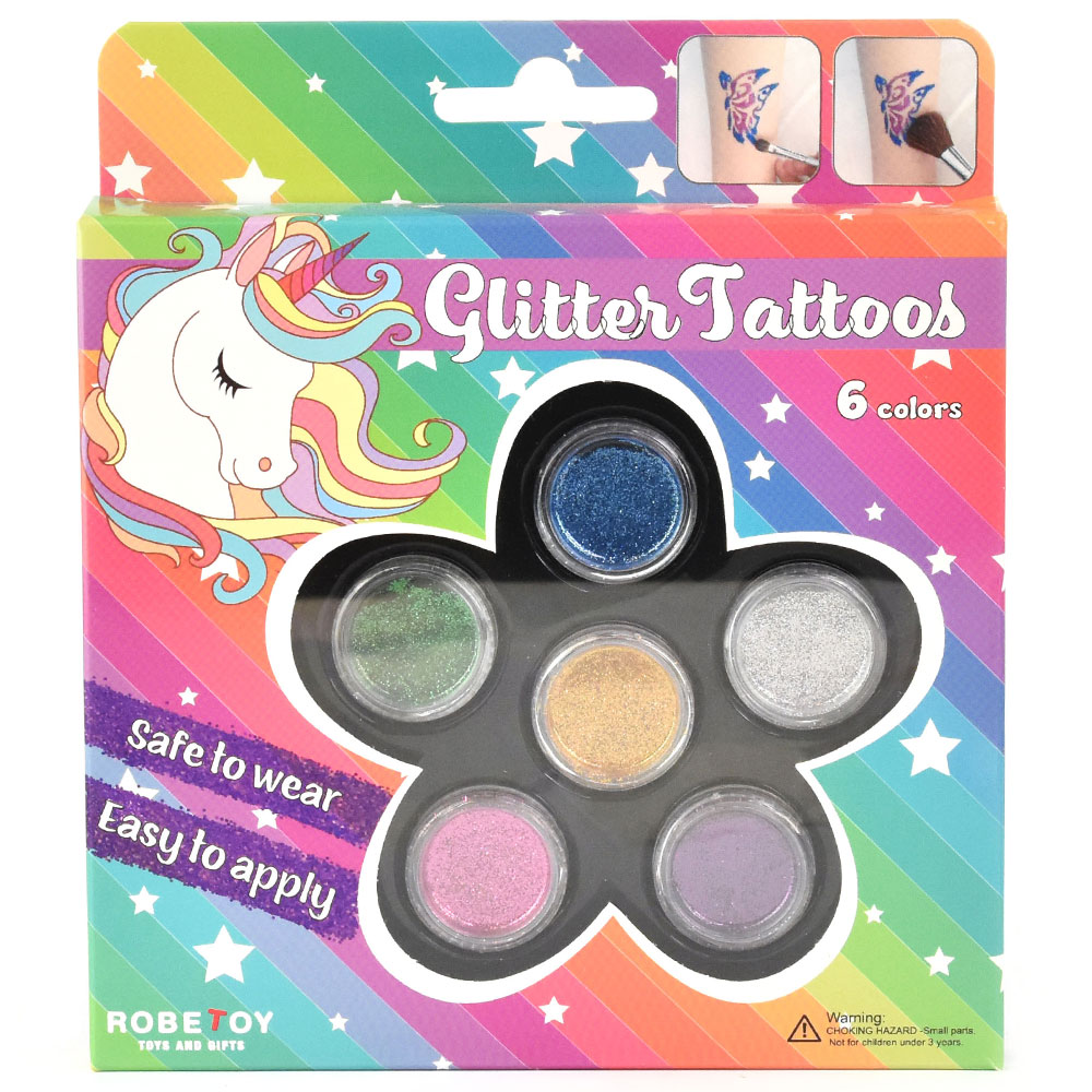 Läs mer om Glitter Tatuering Kit 6 Färger
