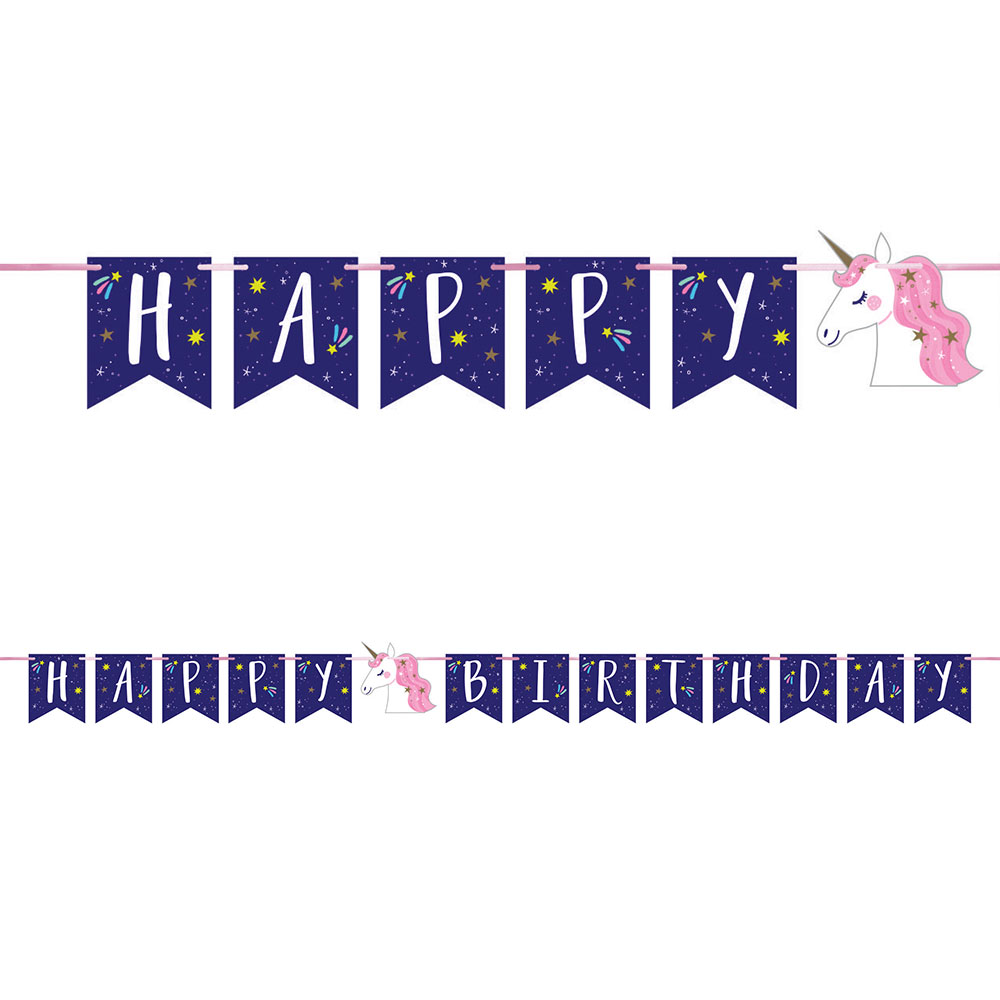 Läs mer om Happy Birthday Enhörnings Banderoll Stars