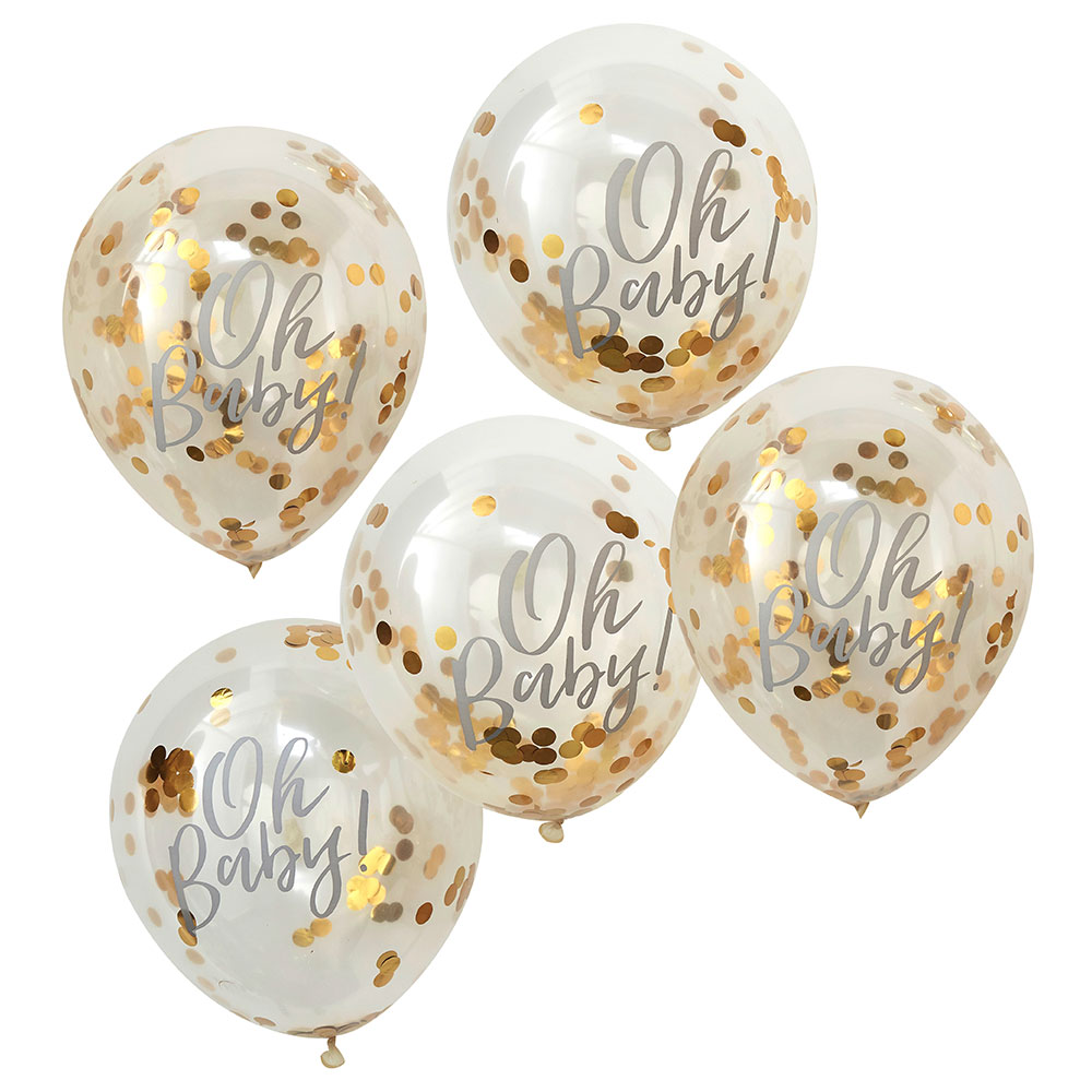 Oh Baby Konfettiballong Guld 5-Pack