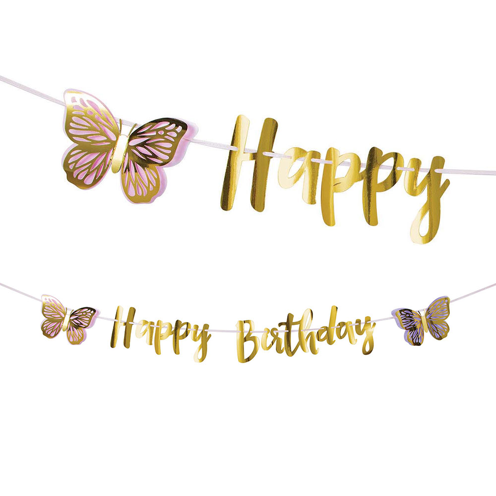 Läs mer om Shimmering Butterfly Girlang Happy Birthday
