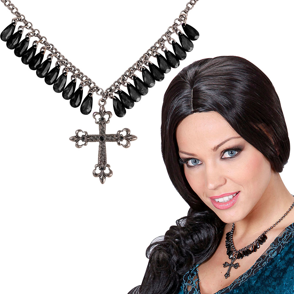 Läs mer om Svart Gothic Halsband med Kors