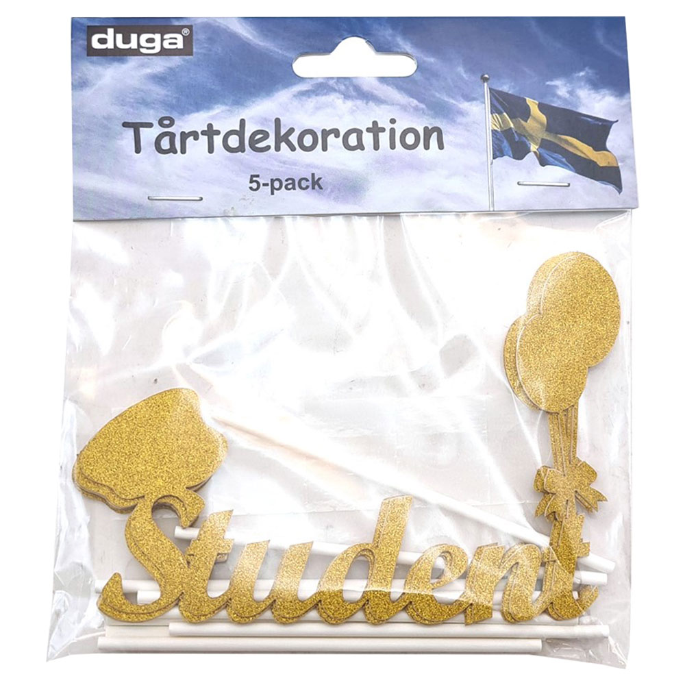 Läs mer om Tårtdekoration Guld Student 5-Pack